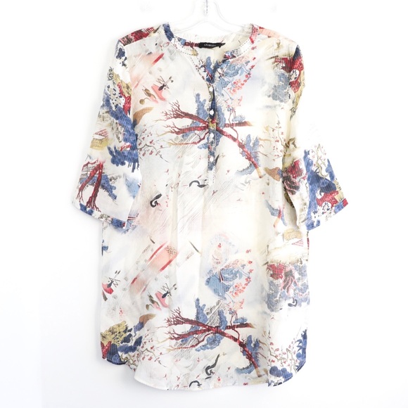 Lilibleu light linen cotton Japanese art print top - Picture 1 of 9